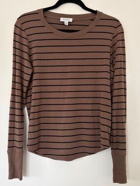 Evereve Peyton Jensen Billie Striped Long Sleeve Tunic Black & Brown Top